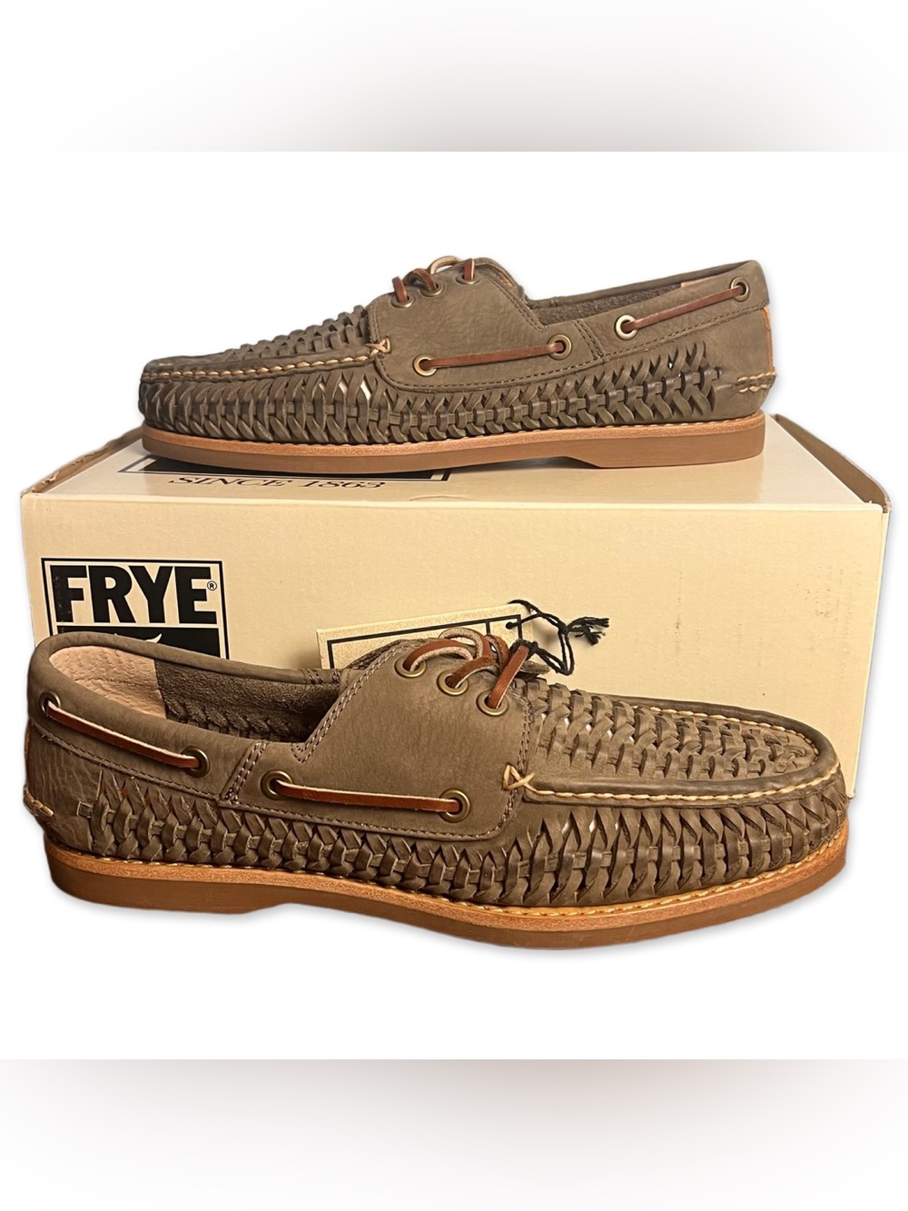 Frye Mens Sully Woven Boat Shoes Leather Loafers Slate Gray NIB Sz. 9